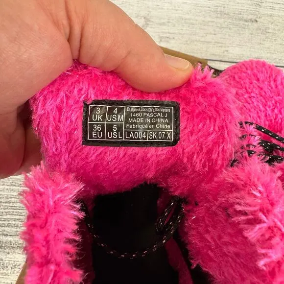 Dr. Martens Girl's Pink 1460 Tinsel Faux Fur Fuzzy Boots Size 4