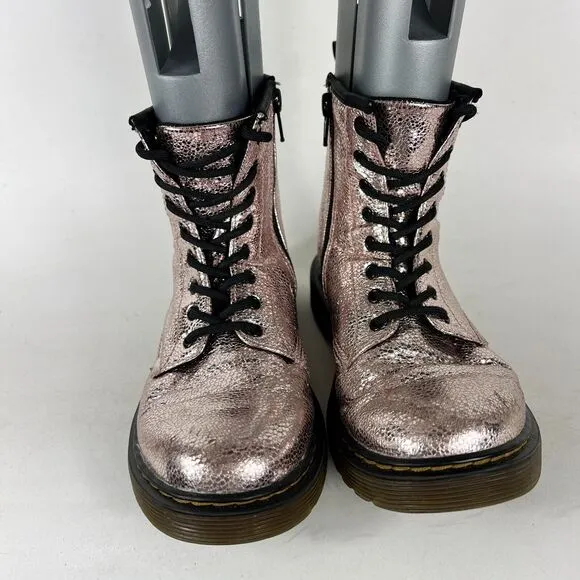 Dr. Martens Junior 1460 Metallic Boots Girls 3 Pink Disco Crinkle Zipper Ankle