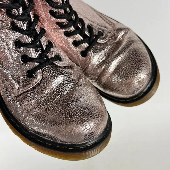 Dr. Martens Junior 1460 Metallic Boots Girls 3 Pink Disco Crinkle Zipper Ankle