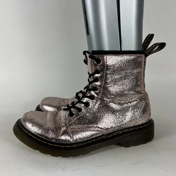 Dr. Martens Junior 1460 Metallic Boots Girls 3 Pink Disco Crinkle Zipper Ankle
