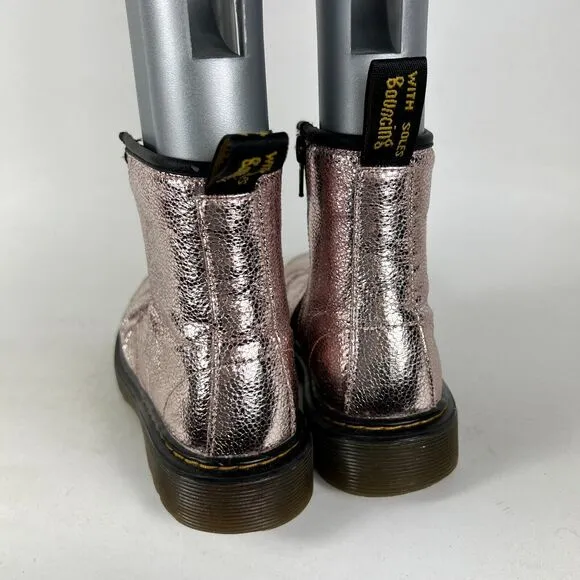 Dr. Martens Junior 1460 Metallic Boots Girls 3 Pink Disco Crinkle Zipper Ankle
