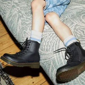 Dr Martens Youth 1460 Black Smooth Leather Lace Up Side Zipper Boots Sz 6