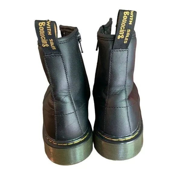 Dr Martens Youth 1460 Black Smooth Leather Lace Up Side Zipper Boots Sz 6
