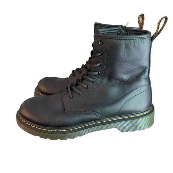 Dr Martens Youth 1460 Black Smooth Leather Lace Up Side Zipper Boots Sz 6