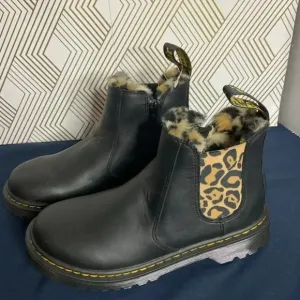 Dr. Martens Youth Chelsea Ankle Boots Leather &amp; Faux Fur Sz 1