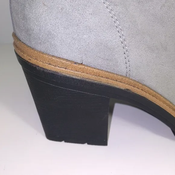 Dr. Scholl's For The Love Of Grey Fur Trimmed Block Heel Lace-Up Boots Size-9.5