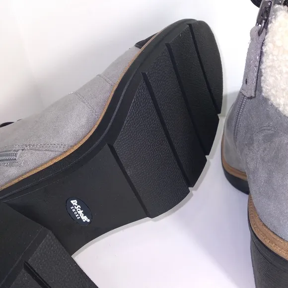 Dr. Scholl's For The Love Of Grey Fur Trimmed Block Heel Lace-Up Boots Size-9.5