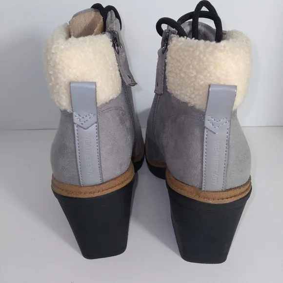 Dr. Scholl's For The Love Of Grey Fur Trimmed Block Heel Lace-Up Boots Size-9.5