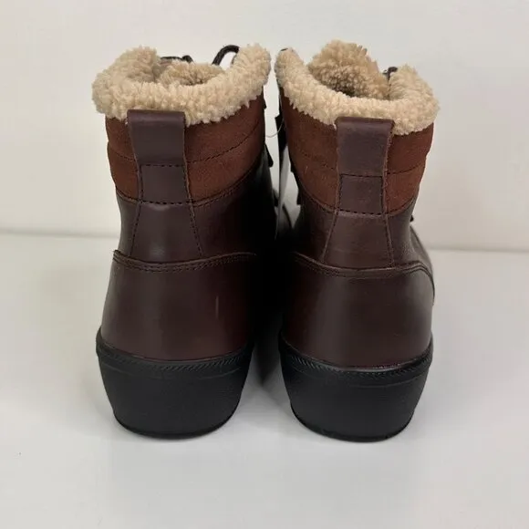 Drew Womens Josie Leather Brown Ankle Boots Size 7.5 M With Faux Fur Lining