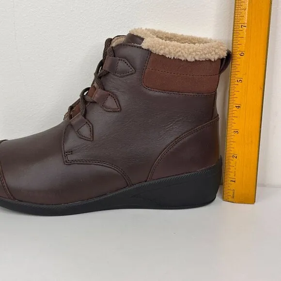 Drew Womens Josie Leather Brown Ankle Boots Size 7.5 M With Faux Fur Lining