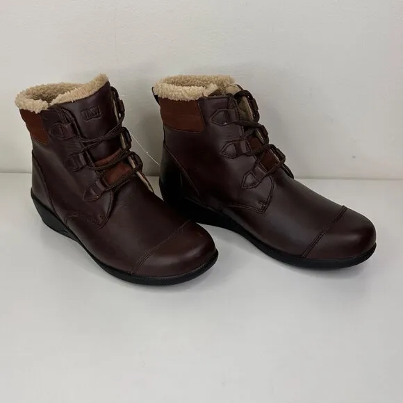 Drew Womens Josie Leather Brown Ankle Boots Size 7.5 M With Faux Fur Lining