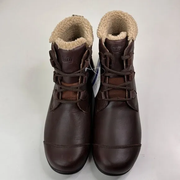 Drew Womens Josie Leather Brown Ankle Boots Size 7.5 M With Faux Fur Lining