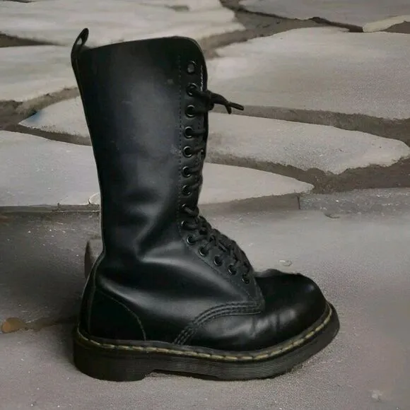 Dr Martens 1914 Mid Calf 14 Holes Smooth Black Leather Punk Rock Boots Size 5