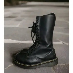 Dr Martens 1914 Mid Calf 14 Holes Smooth Black Leather Punk Rock Boots Size 5