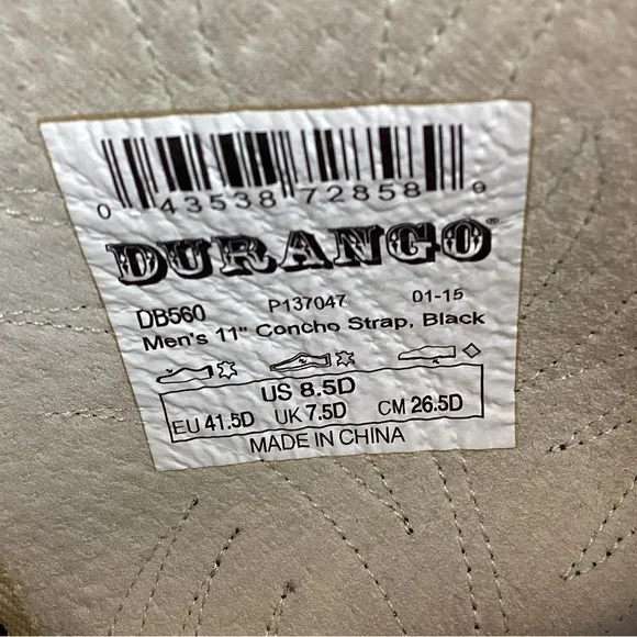 DURANGO Mens 8.5D Western 11” Concho Strap Cowboy Boots Black