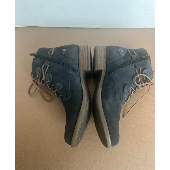 Earth Boone Navy Blue Gray Suede Lace Up and Zip Ankle Bootie Comfort Boots 7.5