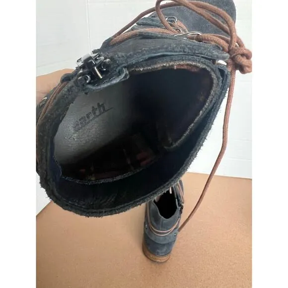 Earth Boone Navy Blue Gray Suede Lace Up and Zip Ankle Bootie Comfort Boots 7.5