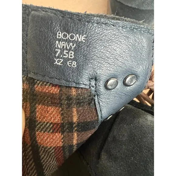 Earth Boone Navy Blue Gray Suede Lace Up and Zip Ankle Bootie Comfort Boots 7.5