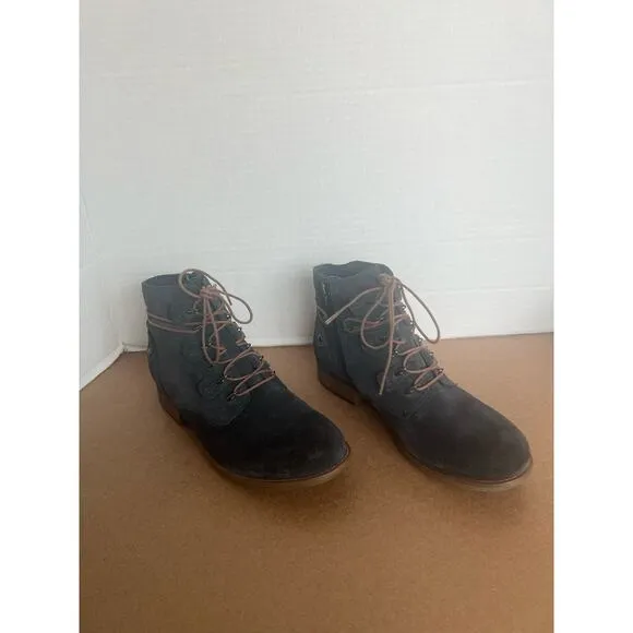 Earth Boone Navy Blue Gray Suede Lace Up and Zip Ankle Bootie Comfort Boots 7.5