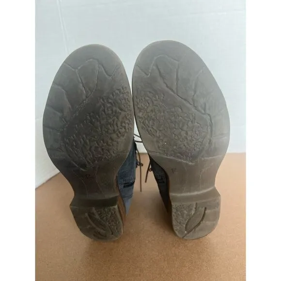 Earth Boone Navy Blue Gray Suede Lace Up and Zip Ankle Bootie Comfort Boots 7.5