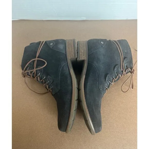 Earth Boone Navy Blue Gray Suede Lace Up and Zip Ankle Bootie Comfort Boots 7.5