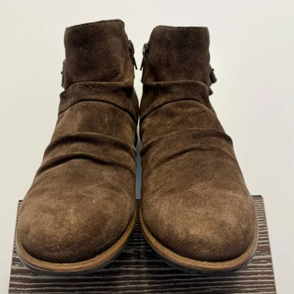 Earth Brown Tan Suede Leather Avani Billings Ankle Boots Booties Warm Taupe 8.5