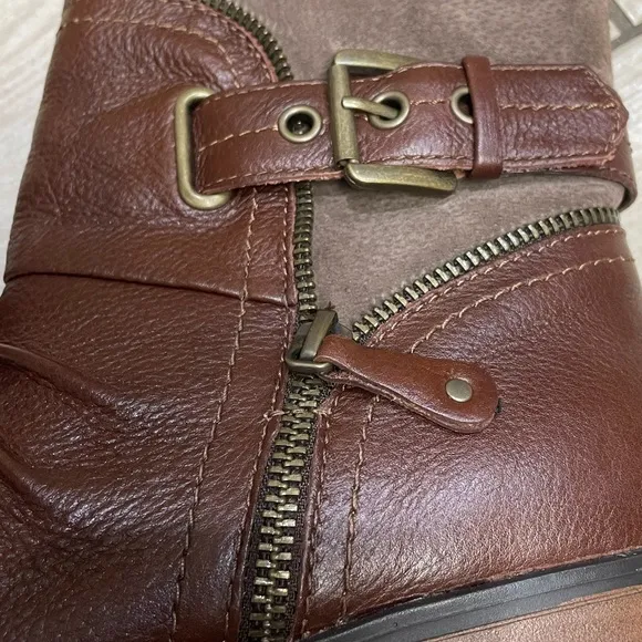 Earth Origins Dolly Leather Pig Suede Brown Heeled Bootie 00s Y2K Boots (size 9)