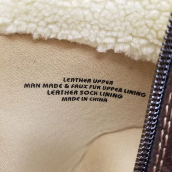 Earth Ridge Shearling Cuff Premium Leather Tall Zip Comfort Wedge Boots 12 US