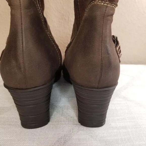 Earth Ridge Shearling Cuff Premium Leather Tall Zip Comfort Wedge Boots 12 US