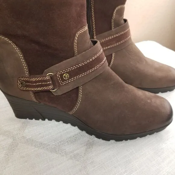 Earth Ridge Shearling Cuff Premium Leather Tall Zip Comfort Wedge Boots 12 US