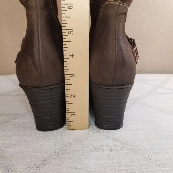 Earth Ridge Shearling Cuff Premium Leather Tall Zip Comfort Wedge Boots 12 US
