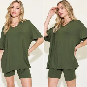 Easygoing V-Neck Shorts Set - Green