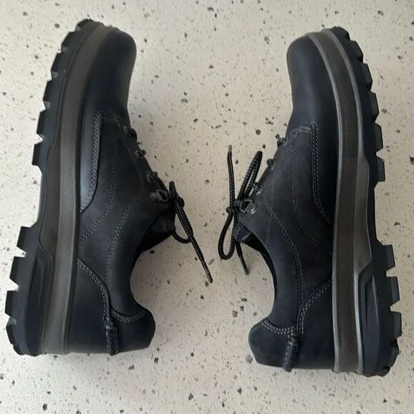 ECCO Men's Rugged Track GORETEX Tie Hiking Black Leather Lace Up Shoes Size 42