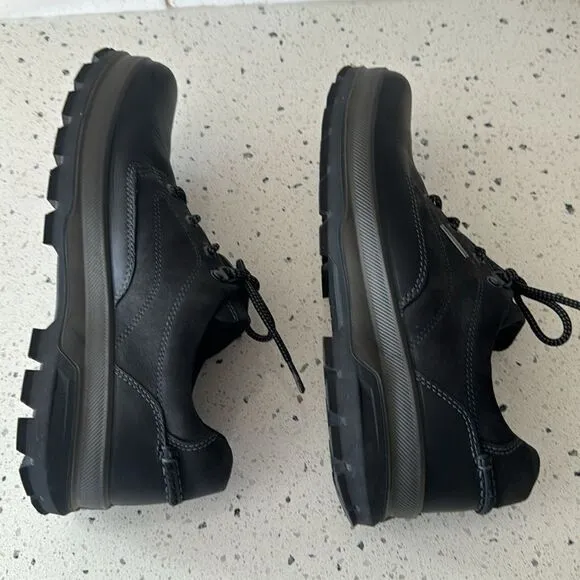 ECCO Men's Rugged Track GORETEX Tie Hiking Black Leather Lace Up Shoes Size 42