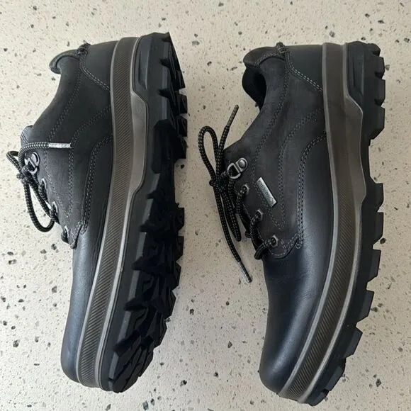 ECCO Men's Rugged Track GORETEX Tie Hiking Black Leather Lace Up Shoes Size 42