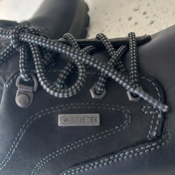 ECCO Men's Rugged Track GORETEX Tie Hiking Black Leather Lace Up Shoes Size 42