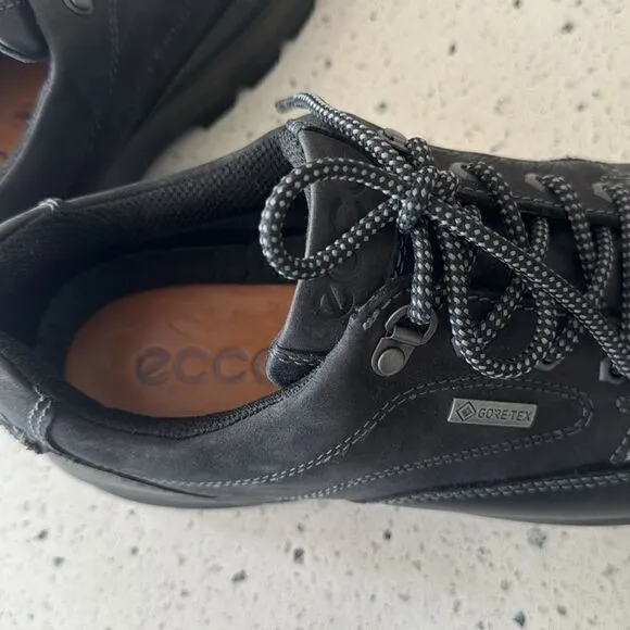 ECCO Men's Rugged Track GORETEX Tie Hiking Black Leather Lace Up Shoes Size 42