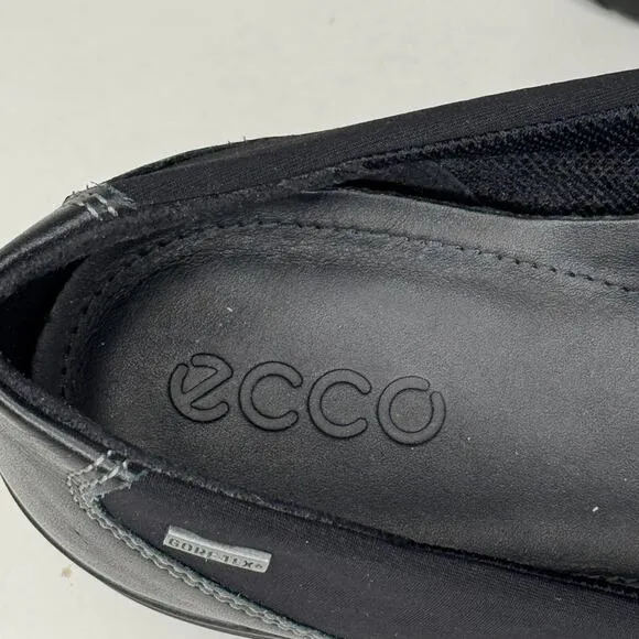 ECCO Rise Shoes Womens Size 8 Black Fabric Gore-Tex Waterproof Loafer Slip Ons