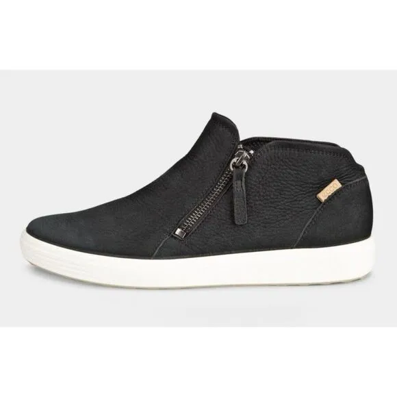 ECCO‎ Women's Soft 7 Zip Bootie size 4 4 1/2 nubuck leather black Suede