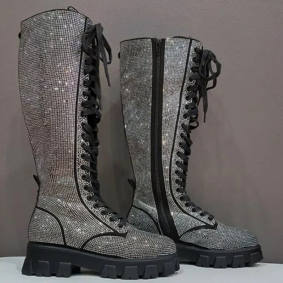 💥EDGY GLAM💥 Nasty Gal Rinestone Embellished Combat Boots
