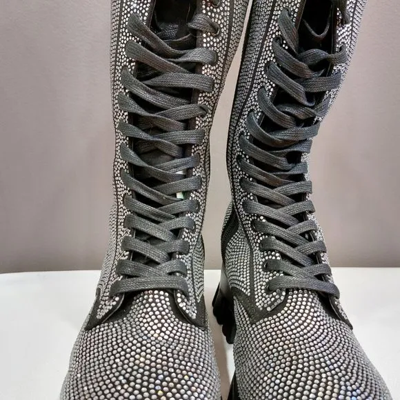 💥EDGY GLAM💥 Nasty Gal Rinestone Embellished Combat Boots