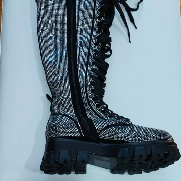 💥EDGY GLAM💥 Nasty Gal Rinestone Embellished Combat Boots