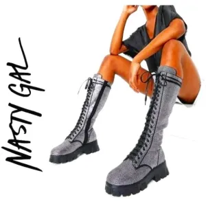 💥EDGY GLAM💥 Nasty Gal Rinestone Embellished Combat Boots