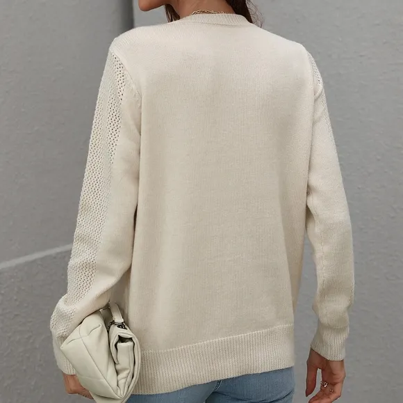 Effortless Fringe Accent Sweater - Cream