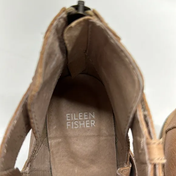Eileen Fisher Derby Booties Short Ankle Boots Cross Strap Italian Leather 7.5