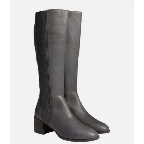 Eileen Fisher Graphite Grey Leather Destry Knee Boots Size 5 - Retail $360