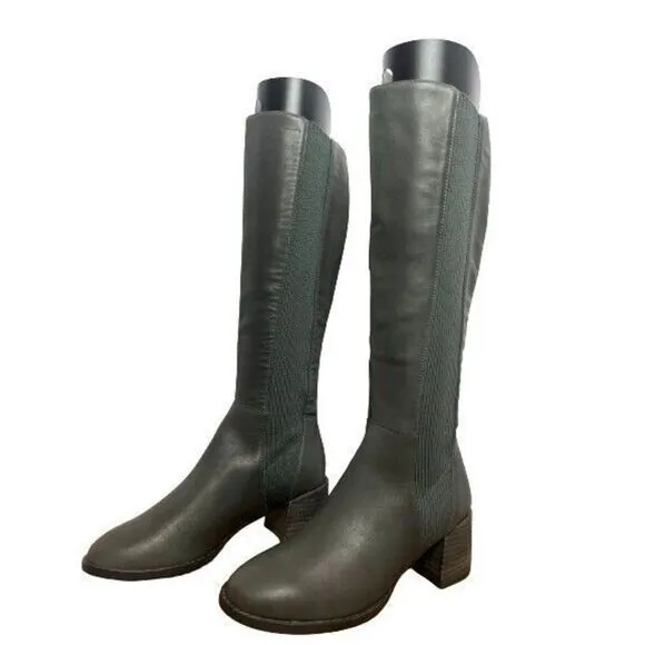 Eileen Fisher Graphite Grey Leather Destry Knee Boots Size 5 - Retail $360