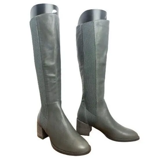 Eileen Fisher Graphite Grey Leather Destry Knee Boots Size 5 - Retail $360