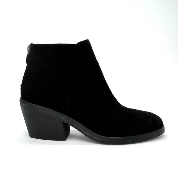 Eileen Fisher Rove Ankle Boots Black Suede Size 8.5 Block-Heel Zip Booties EUC