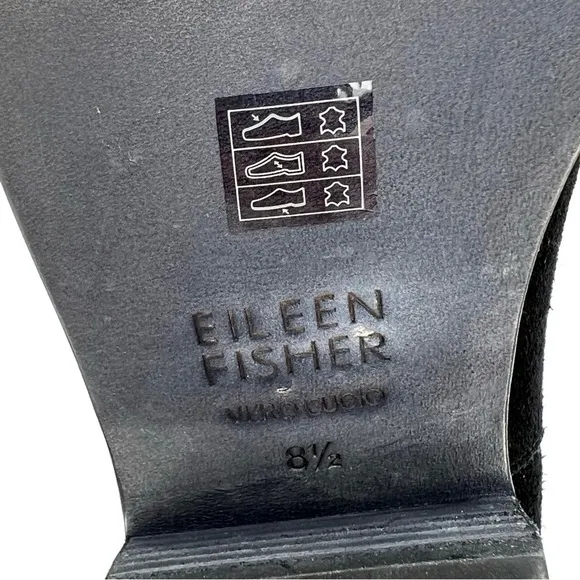 Eileen Fisher Rove Ankle Boots Black Suede Size 8.5 Block-Heel Zip Booties EUC